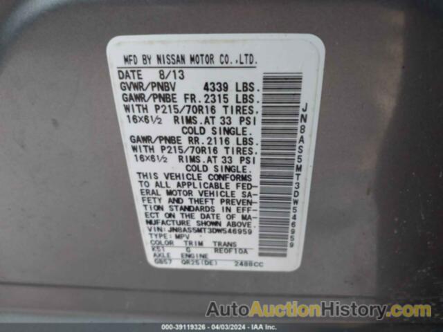 NISSAN ROGUE S, JN8AS5MT3DW546959