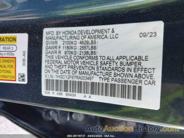 HONDA ACCORD HYBRID EX-L, 1HGCY2F67RA003497