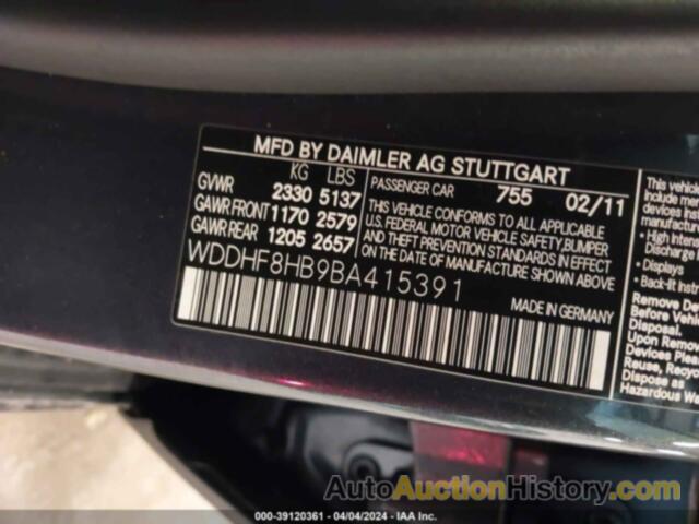 MERCEDES-BENZ E 350 4MATIC, WDDHF8HB9BA415391