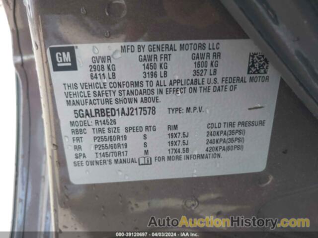 BUICK ENCLAVE 1XL, 5GALRBED1AJ217578