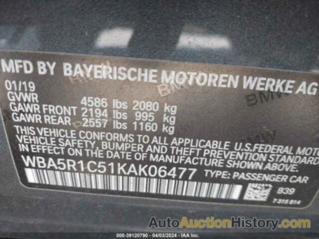 BMW 330I, WBA5R1C51KAK06477