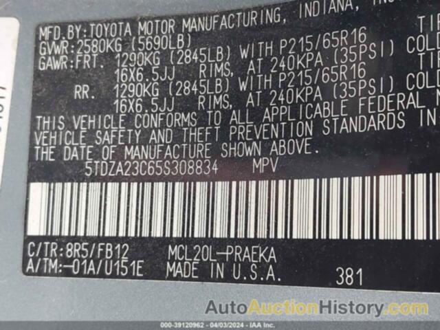 TOYOTA SIENNA LE, 5TDZA23C65S308834