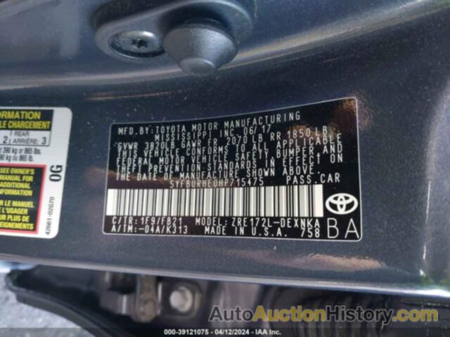 TOYOTA COROLLA L/LE/XLE/SE/XSE, 5YFBURHE0HP715475