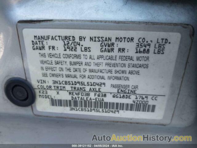 NISSAN SENTRA 1.8S, 3N1CB51D95L510429