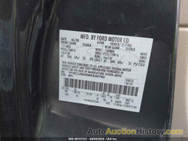 FORD ESCAPE HYBRID, 1FMCU59H08KE60780