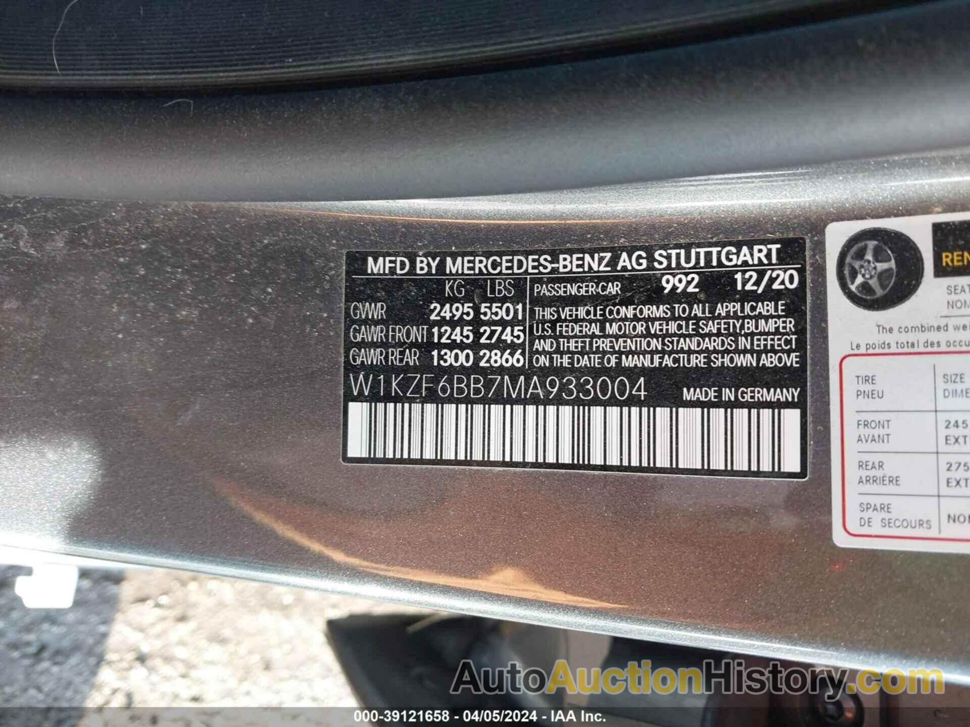 MERCEDES-BENZ AMG E 53 4MATIC, W1KZF6BB7MA933004