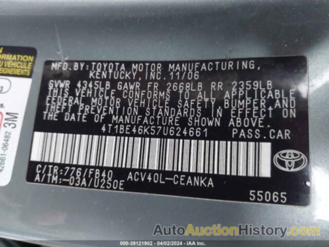TOYOTA CAMRY LE, 4T1BE46K57U624661