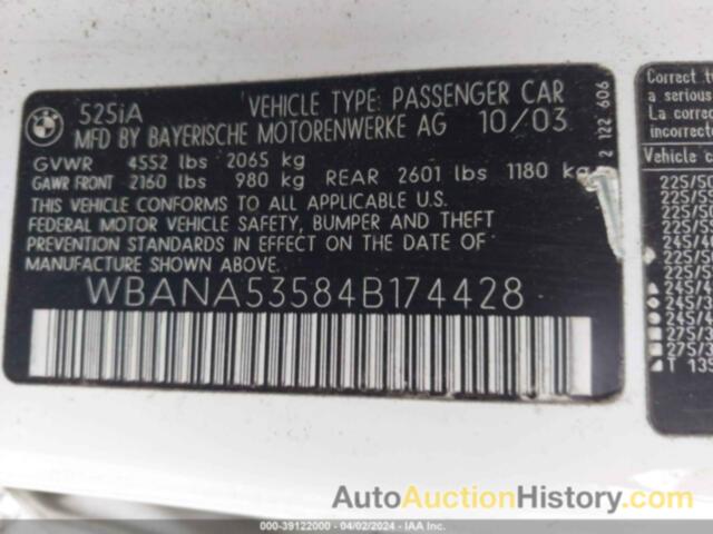 BMW 525I, WBANA53584B174428