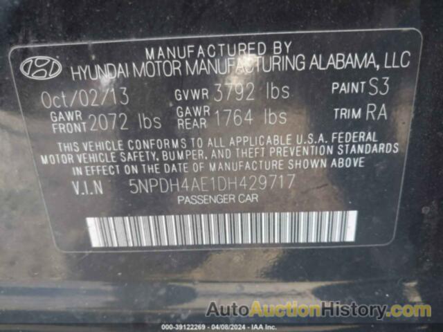 HYUNDAI ELANTRA GLS, 5NPDH4AE1DH429717