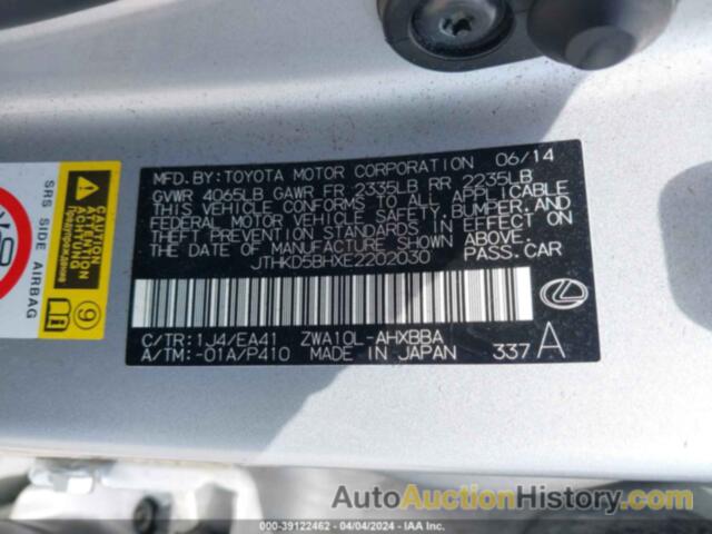 LEXUS CT 200H, JTHKD5BHXE2202030