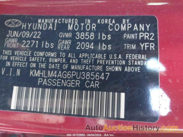 HYUNDAI ELANTRA SEL, KMHLM4AG6PU385647