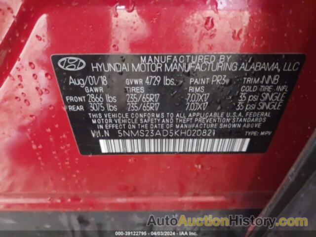 HYUNDAI SANTA FE SE, 5NMS23AD5KH020821