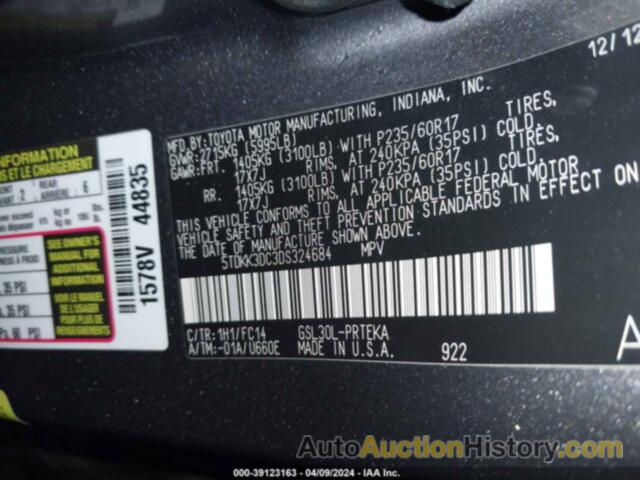 TOYOTA SIENNA LE V6 8 PASSENGER, 5TDKK3DC3DS324684