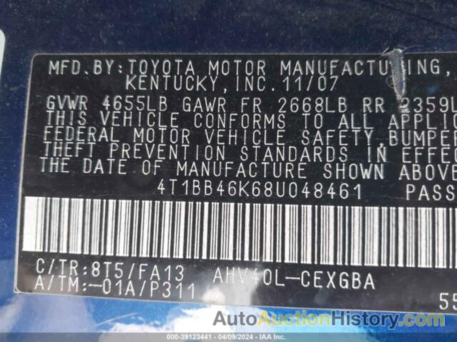 TOYOTA CAMRY HYBRID HYBRID, 4T1BB46K68U048461