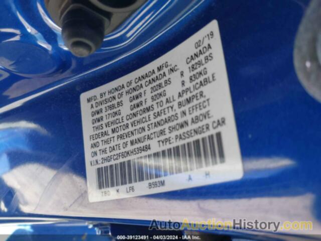 HONDA CIVIC LX, 2HGFC2F60KH539484