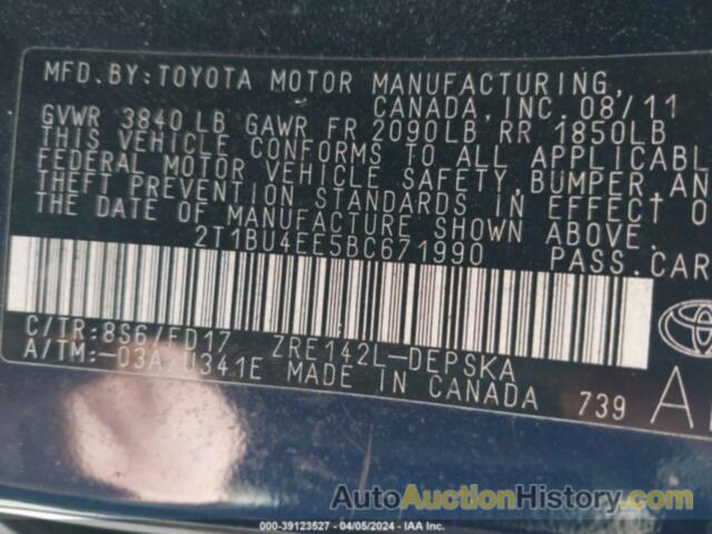 TOYOTA COROLLA S, 2T1BU4EE5BC671990