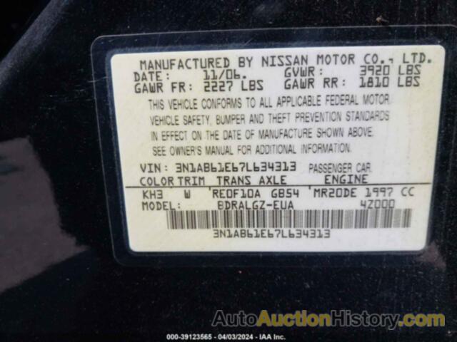 NISSAN SENTRA 2.0SL, 3N1AB61E67L634313