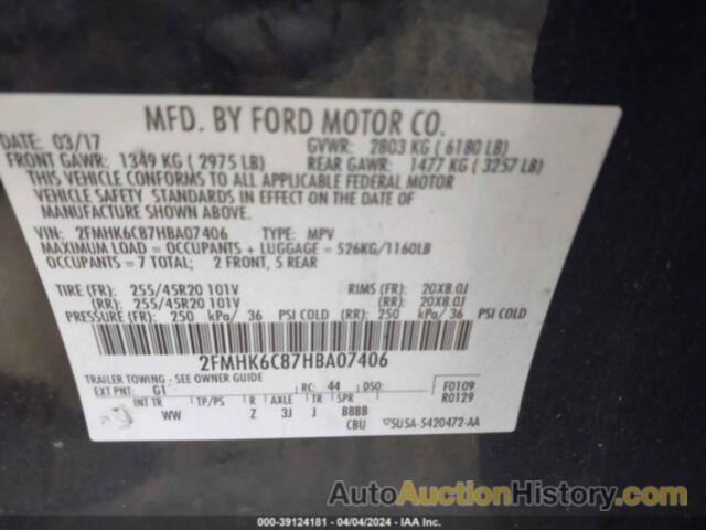 FORD FLEX SEL, 2FMHK6C87HBA07406