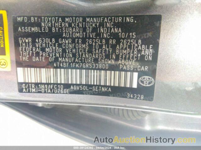 TOYOTA CAMRY LE/XLE/SE/XSE, 4T4BF1FK7GR533800