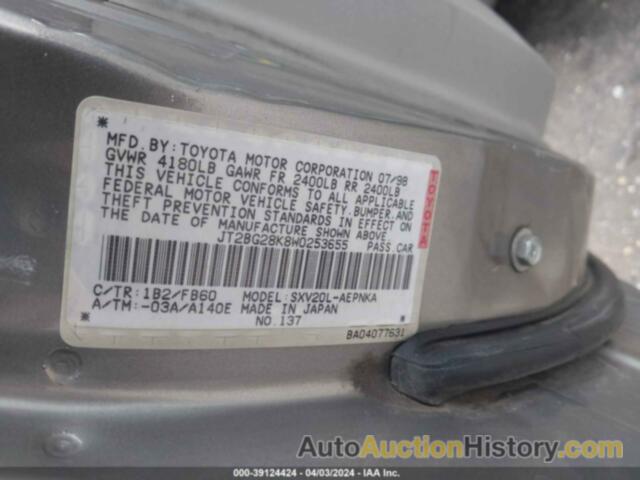 TOYOTA CAMRY LE, JT2BG28K8W0253655