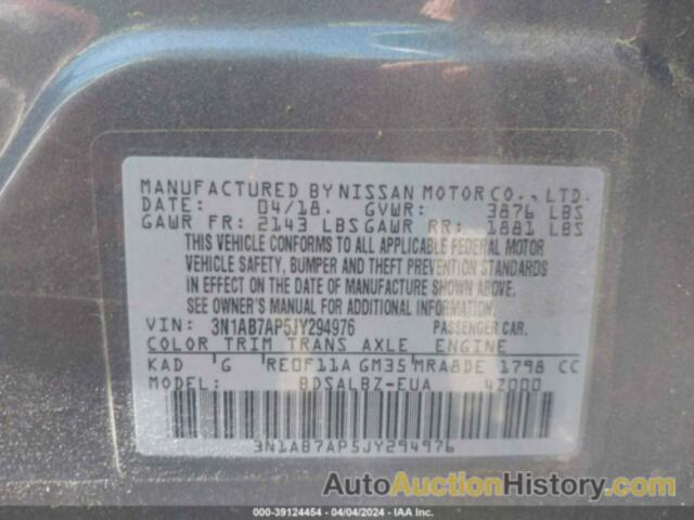 NISSAN SENTRA S, 3N1AB7AP5JY294976