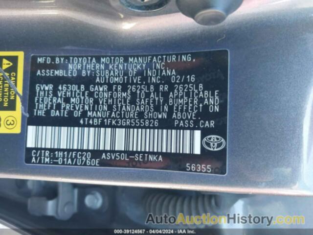 TOYOTA CAMRY LE/XLE/SE/XSE, 4T4BF1FK3GR555826