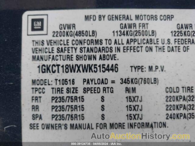 GMC JIMMY SLS, 1GKCT18WXWK515446