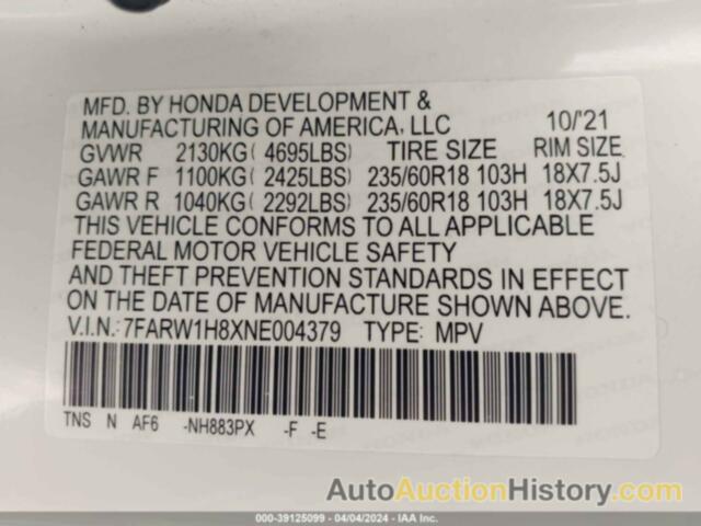 HONDA CR-V 2WD EX-L, 7FARW1H8XNE004379