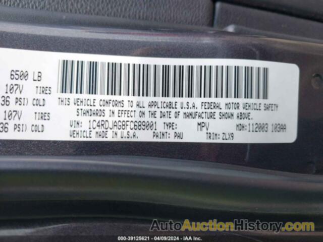 DODGE DURANGO SXT, 1C4RDJAG8FC689001