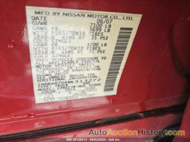 NISSAN TITAN, 1N6BA07D48N313272