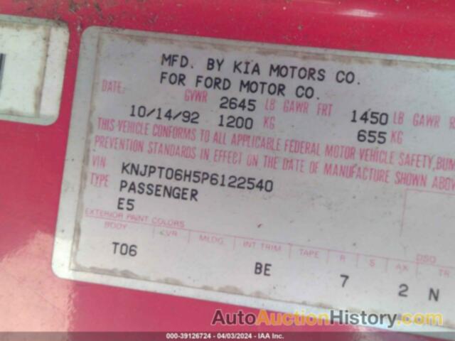 FORD FESTIVA GL, KNJPT06H5P6122540