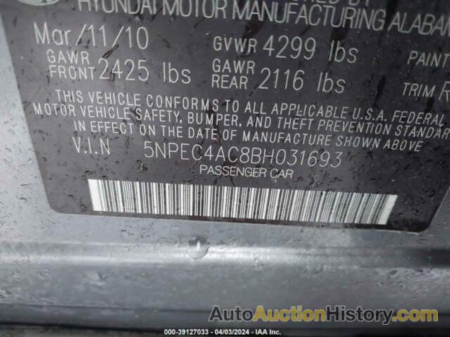 HYUNDAI SONATA SE, 5NPEC4AC8BH031693