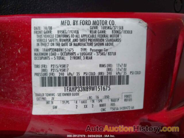 FORD FOCUS SES, 1FAHP33N89W151675