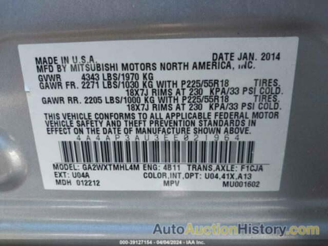 MITSUBISHI OUTLANDER SPORT ES, 4A4AP3AU3EE021964