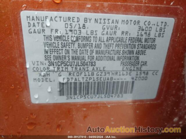 NISSAN KICKS SR, 3N1CP5CU7JL504783