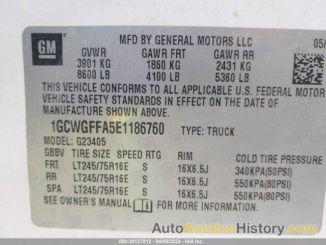 CHEVROLET EXPRESS G2500, 1GCWGFFA5E1186760