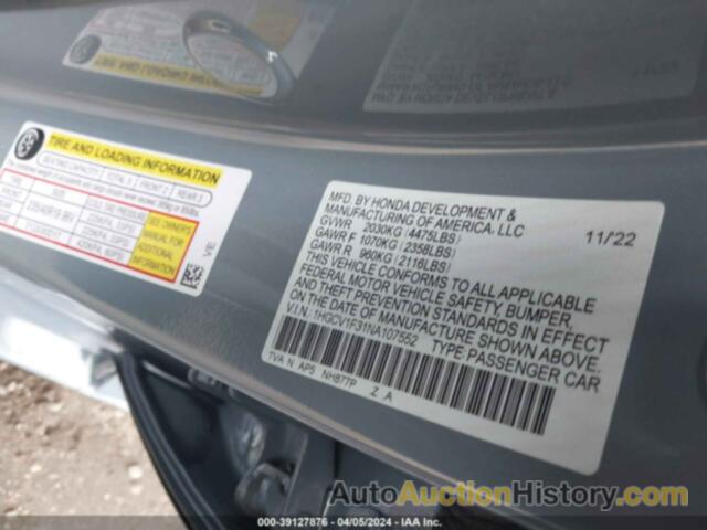 HONDA ACCORD SPORT, 1HGCV1F31NA107552