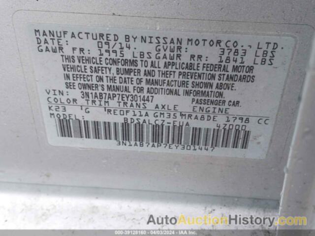 NISSAN SENTRA S, 3N1AB7AP7EY301447