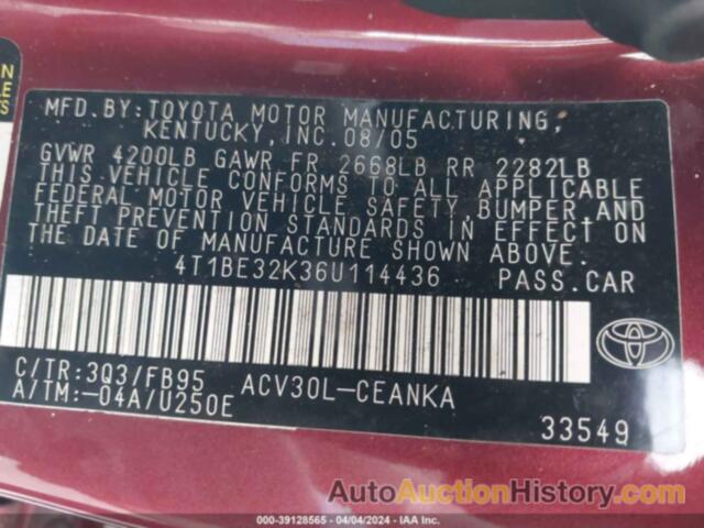 TOYOTA CAMRY LE, 4T1BE32K36U114436