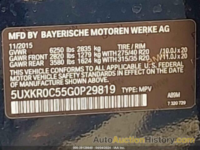 BMW X5 XDRIVE35I, 5UXKR0C55G0P29819