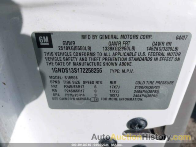 CHEVROLET TRAILBLAZER LS, 1GNDS13S172258256