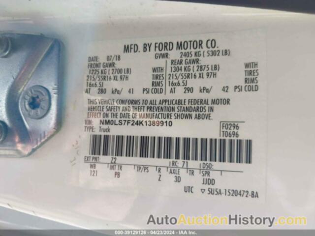 FORD TRANSIT CONNECT XLT, NM0LS7F24K1389910