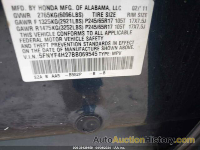 HONDA PILOT LX, 5FNYF4H27BB069545