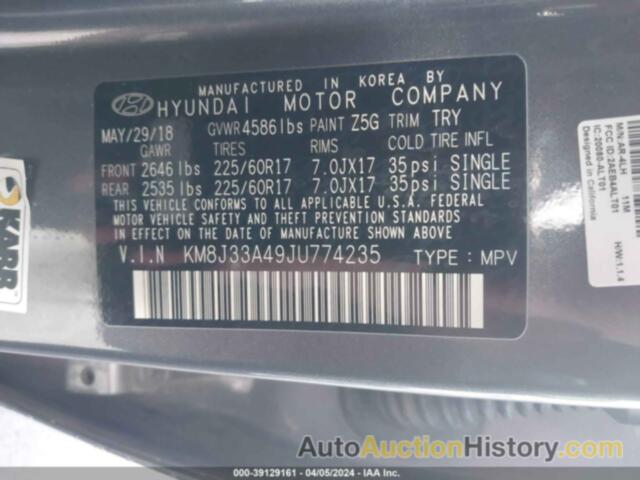 HYUNDAI TUCSON SEL PLUS, KM8J33A49JU774235