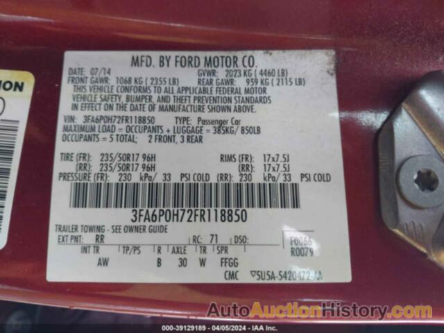 FORD FUSION SE, 3FA6P0H72FR118850