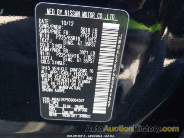 NISSAN QUEST S/SV/SL/LE, JN8AE2KP5D9064567