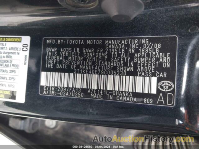 TOYOTA MATRIX S, 2T1KE40E79C005230