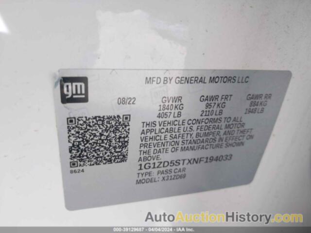 CHEVROLET MALIBU FWD LT, 1G1ZD5STXNF194033