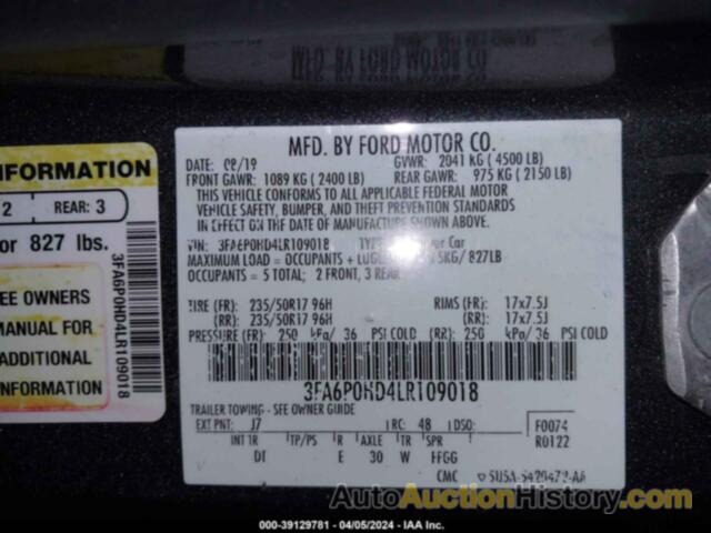 FORD FUSION SE, 3FA6P0HD4LR109018