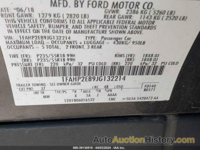 FORD TAURUS SEL, 1FAHP2E89JG132214